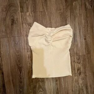 Ribbed Knit Twist Knot Strapless Top